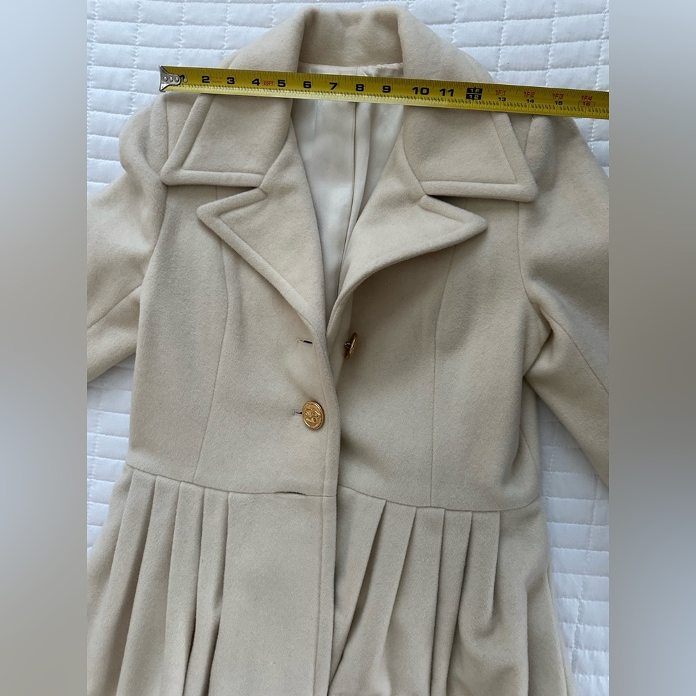 Chloe & Reese A-line Cream Coat | Pleated with Gold Buttons